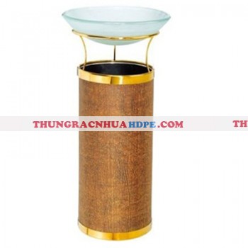 Thùng rác tròn có khay thủy tinh gạt tàn thuốc